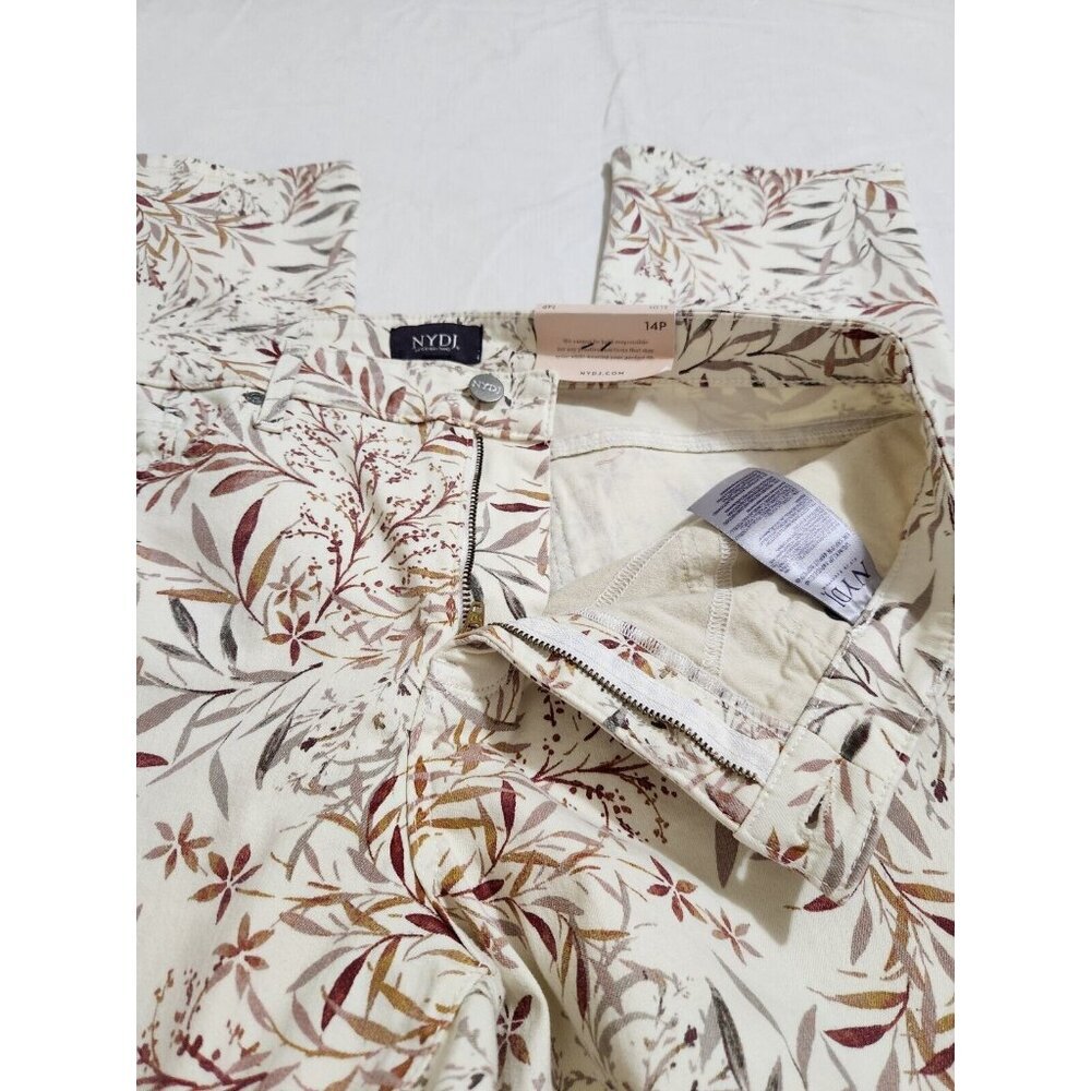NYDJ Sheri Slim Leg Jeans Cream Beige Leaf Leaves Floral Size 14P Stretch (CJ6) - Picture 8 of 11